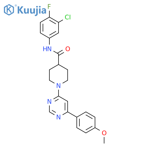 N-(3-chloro-4-fluorophenyl)-1-6-(4-methoxyphenyl)pyrimidin-4-ylpiperidine-4-carboxamide structure