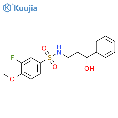 3-fluoro-N-(3-hydroxy-3-phenylpropyl)-4-methoxybenzene-1-sulfonamide structure