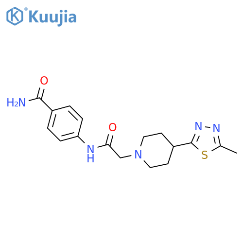 4-{2-[4-(5-methyl-1,3,4-thiadiazol-2-yl)piperidin-1-yl]acetamido}benzamide structure