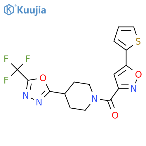 1-5-(thiophen-2-yl)-1,2-oxazole-3-carbonyl-4-5-(trifluoromethyl)-1,3,4-oxadiazol-2-ylpiperidine structure