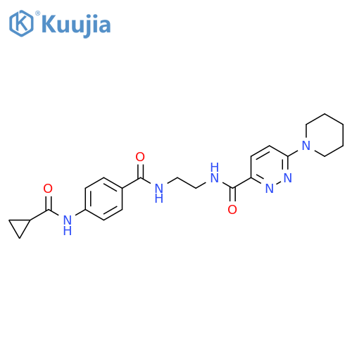 4-cyclopropaneamido-N-(2-{6-(piperidin-1-yl)pyridazin-3-ylformamido}ethyl)benzamide structure