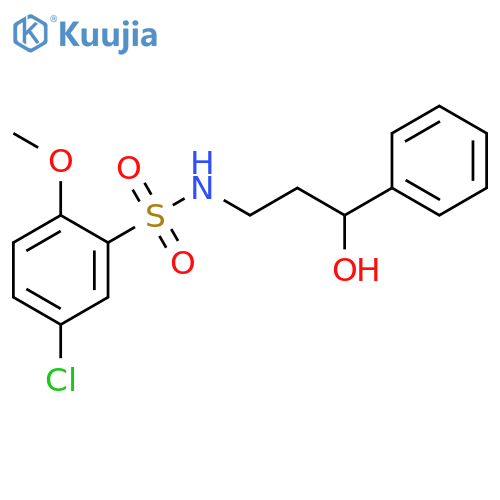 5-chloro-N-(3-hydroxy-3-phenylpropyl)-2-methoxybenzene-1-sulfonamide structure