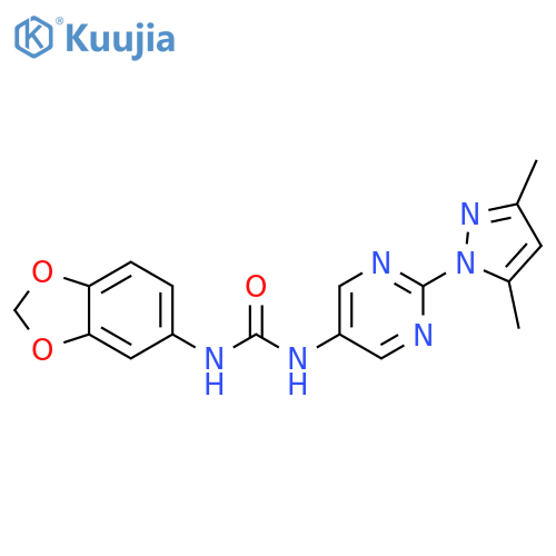 3-(2H-1,3-benzodioxol-5-yl)-1-2-(3,5-dimethyl-1H-pyrazol-1-yl)pyrimidin-5-ylurea structure