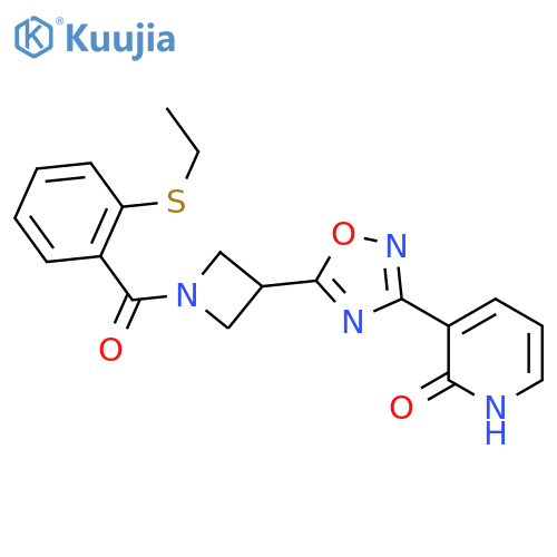 3-(5-{1-2-(ethylsulfanyl)benzoylazetidin-3-yl}-1,2,4-oxadiazol-3-yl)-1,2-dihydropyridin-2-one structure