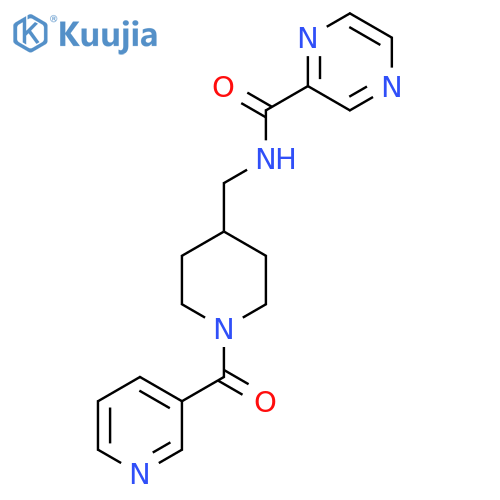 N-{1-(pyridine-3-carbonyl)piperidin-4-ylmethyl}pyrazine-2-carboxamide structure