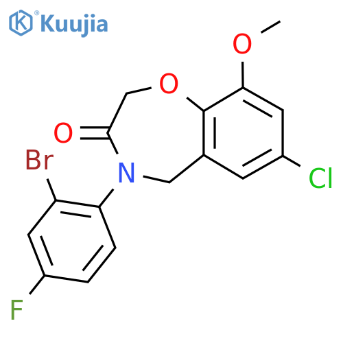 4-(2-bromo-4-fluorophenyl)-7-chloro-9-methoxy-2,3,4,5-tetrahydro-1,4-benzoxazepin-3-one structure