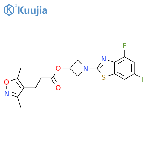 1-(4,6-difluoro-1,3-benzothiazol-2-yl)azetidin-3-yl 3-(3,5-dimethyl-1,2-oxazol-4-yl)propanoate structure