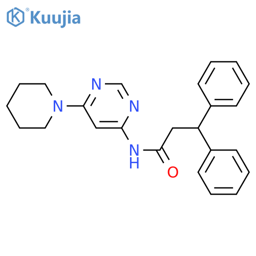 3,3-diphenyl-N-[6-(piperidin-1-yl)pyrimidin-4-yl]propanamide structure