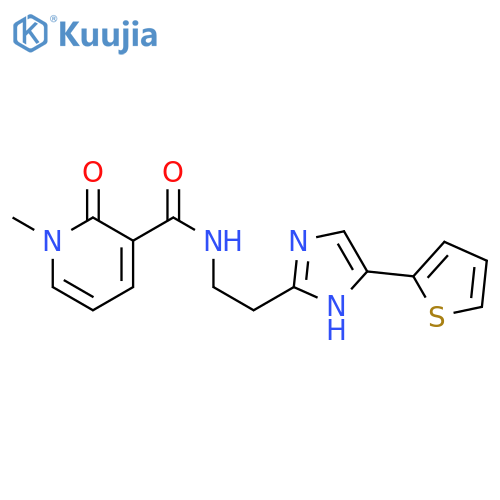 1-methyl-2-oxo-N-{2-[4-(thiophen-2-yl)-1H-imidazol-2-yl]ethyl}-1,2-dihydropyridine-3-carboxamide structure