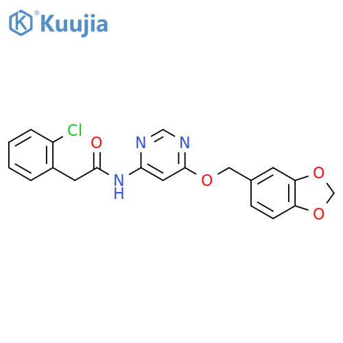 N-{6-[(2H-1,3-benzodioxol-5-yl)methoxy]pyrimidin-4-yl}-2-(2-chlorophenyl)acetamide structure