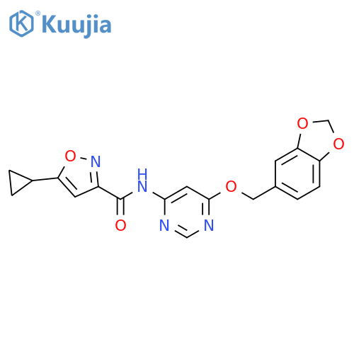 N-{6-[(2H-1,3-benzodioxol-5-yl)methoxy]pyrimidin-4-yl}-5-cyclopropyl-1,2-oxazole-3-carboxamide structure