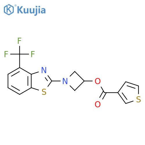 1-[4-(trifluoromethyl)-1,3-benzothiazol-2-yl]azetidin-3-yl thiophene-3-carboxylate structure
