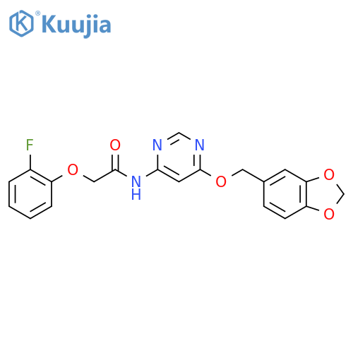 N-{6-[(2H-1,3-benzodioxol-5-yl)methoxy]pyrimidin-4-yl}-2-(2-fluorophenoxy)acetamide structure