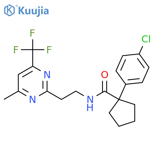 1-(4-chlorophenyl)-N-{2-[4-methyl-6-(trifluoromethyl)pyrimidin-2-yl]ethyl}cyclopentane-1-carboxamide structure