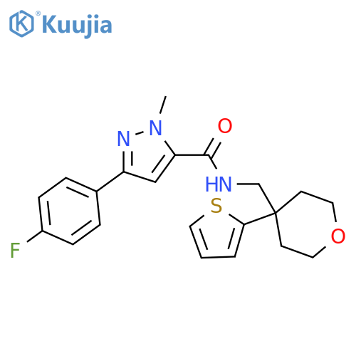 3-(4-fluorophenyl)-1-methyl-N-{[4-(thiophen-2-yl)oxan-4-yl]methyl}-1H-pyrazole-5-carboxamide structure