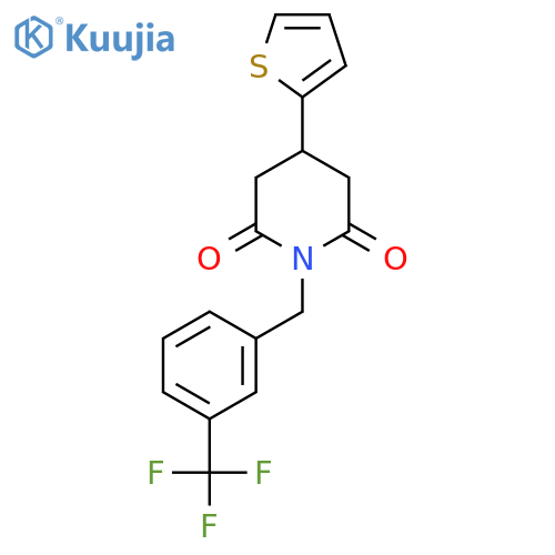 4-(thiophen-2-yl)-1-{[3-(trifluoromethyl)phenyl]methyl}piperidine-2,6-dione structure