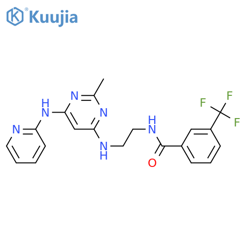 N-[2-({2-methyl-6-[(pyridin-2-yl)amino]pyrimidin-4-yl}amino)ethyl]-3-(trifluoromethyl)benzamide structure