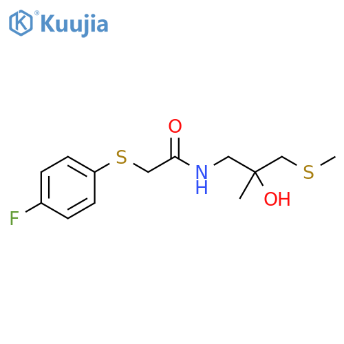 2-(4-fluorophenyl)sulfanyl-N-2-hydroxy-2-methyl-3-(methylsulfanyl)propylacetamide structure