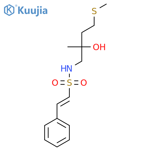(E)-N-2-hydroxy-2-methyl-4-(methylsulfanyl)butyl-2-phenylethene-1-sulfonamide structure