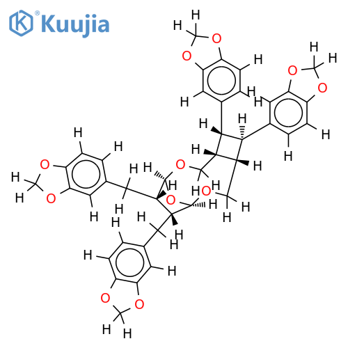 rel-4-{[(1R,4S,5R,6S,7R,10S,11S,12R)-5,6-bis(1,3-benzodioxol-5-yl)-11,12-bis(1,3-benzodioxol-5-ylmethyl)-2,9,13-trioxatricyclo[8.2.1.04,7]tridecane]} structure