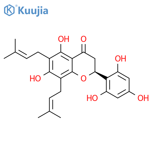 4H-1-Benzopyran-4-one,2,3-dihydro-5,7-dihydroxy-6,8-bis(3-methyl-2-buten-1-yl)-2-(2,4,6-trihydroxyphenyl)-,(2S)- structure