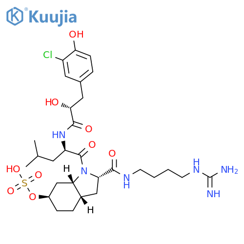 Sulfuric acid, mono[(2S,3aS,6R,7aS)-2-[[[4-[(aminoiminomethyl)amino]butyl]amino]carbonyl]-1-[(2R)-2-[[(2R)-3-(3-chloro-4-hydroxyphenyl)-2-hydroxy-1-oxopropyl]amino]-4-methyl-1-oxopentyl]octahydro-1H-indol-6-yl] ester structure