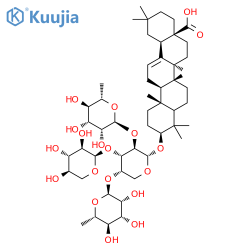 Olean-12-en-28-oicacid, 3-[(O-6-deoxy-a-L-mannopyranosyl-(1&reg;3)-O-b-D-xylopyranosyl-(1&reg;3)-O-6-deoxy-a-L-mannopyranosyl-(1&reg;2)-a-L-arabinopyranosyl)oxy]-, (3b)- (9CI) structure