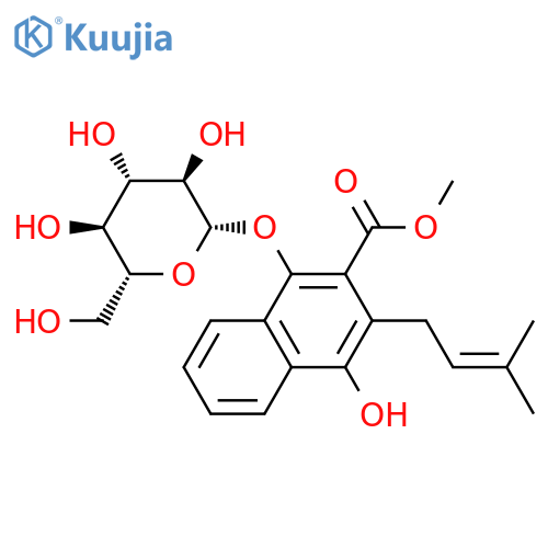 1,4-Dihydroxy-2-carbomethoxy-3-prenylnaphthalene-1-O-beta-glucopyranoside structure