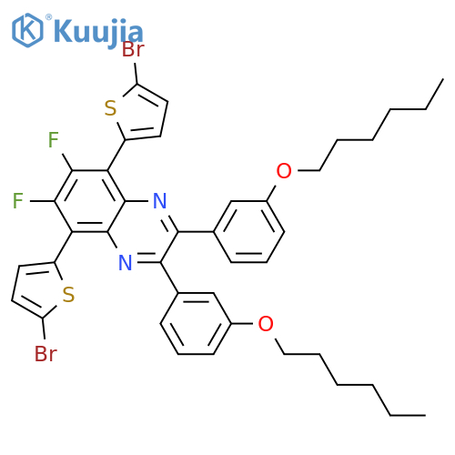 5,8-bis(5-bromothiophen-2-yl)-6,7-difluoro-2,3-bis(3-(hexyloxy)phenyl)quinoxaline structure