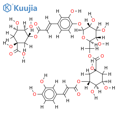 1beta,3beta,4beta-trihydroxy-5alpha-{[3-[4-[1beta-(6-O-(5-(E)-caffeoylquinic acid)-beta-D-glucopyranosyl)oxy]-3-hydroxyphenyl]-(E)-1-oxo-2-propenyl]oxy}cyclohexanecarboxylic acid structure