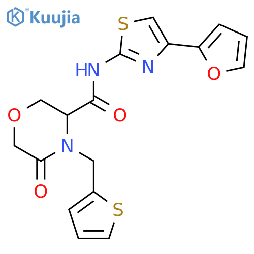N-[4-(furan-2-yl)-1,3-thiazol-2-yl]-5-oxo-4-[(thiophen-2-yl)methyl]morpholine-3-carboxamide structure