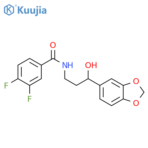 N-[3-(2H-1,3-benzodioxol-5-yl)-3-hydroxypropyl]-3,4-difluorobenzamide structure