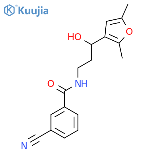 3-cyano-N-3-(2,5-dimethylfuran-3-yl)-3-hydroxypropylbenzamide structure