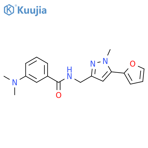3-(dimethylamino)-N-{[5-(furan-2-yl)-1-methyl-1H-pyrazol-3-yl]methyl}benzamide structure