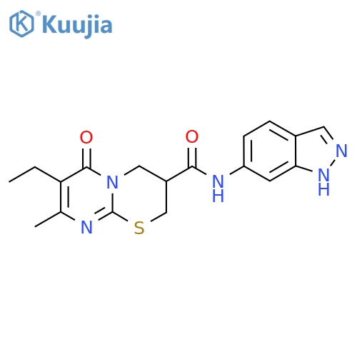 7-ethyl-N-(1H-indazol-6-yl)-8-methyl-6-oxo-2H,3H,4H,6H-pyrimido2,1-b1,3thiazine-3-carboxamide structure