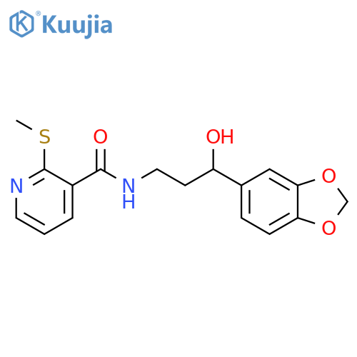 N-3-(2H-1,3-benzodioxol-5-yl)-3-hydroxypropyl-2-(methylsulfanyl)pyridine-3-carboxamide structure
