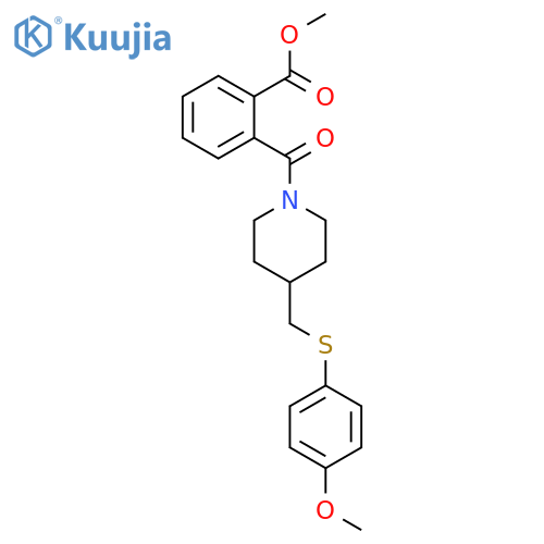 methyl 2-(4-{[(4-methoxyphenyl)sulfanyl]methyl}piperidine-1-carbonyl)benzoate structure