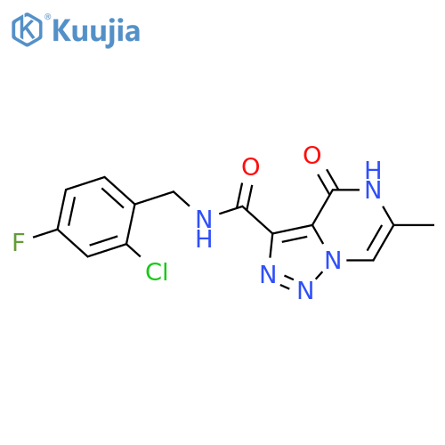 N-(2-chloro-4-fluorophenyl)methyl-6-methyl-4-oxo-4H,5H-1,2,3triazolo1,5-apyrazine-3-carboxamide structure