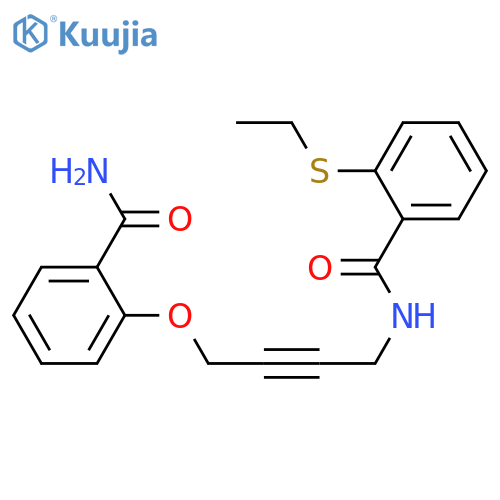 2-(4-{2-(ethylsulfanyl)phenylformamido}but-2-yn-1-yl)oxybenzamide structure