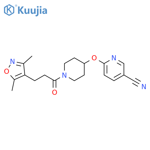 6-({1-[3-(3,5-dimethyl-1,2-oxazol-4-yl)propanoyl]piperidin-4-yl}oxy)pyridine-3-carbonitrile structure
