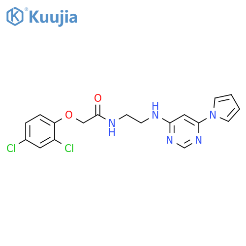2-(2,4-dichlorophenoxy)-N-(2-{[6-(1H-pyrrol-1-yl)pyrimidin-4-yl]amino}ethyl)acetamide structure