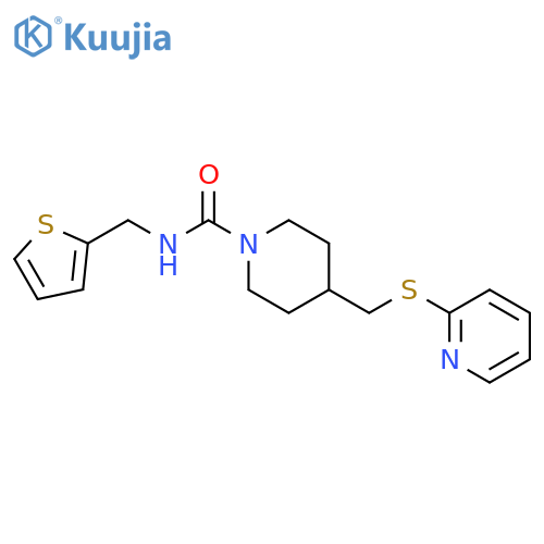 4-[(pyridin-2-ylsulfanyl)methyl]-N-[(thiophen-2-yl)methyl]piperidine-1-carboxamide structure