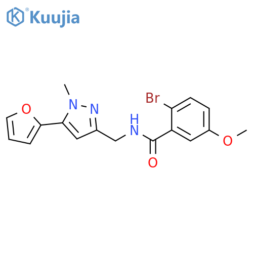 2-bromo-N-{[5-(furan-2-yl)-1-methyl-1H-pyrazol-3-yl]methyl}-5-methoxybenzamide structure