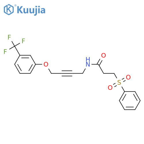 3-(benzenesulfonyl)-N-{4-3-(trifluoromethyl)phenoxybut-2-yn-1-yl}propanamide structure