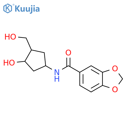 N-3-hydroxy-4-(hydroxymethyl)cyclopentyl-2H-1,3-benzodioxole-5-carboxamide structure