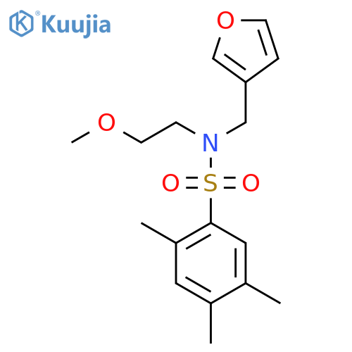 N-(furan-3-yl)methyl-N-(2-methoxyethyl)-2,4,5-trimethylbenzene-1-sulfonamide structure