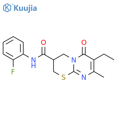 7-ethyl-N-(2-fluorophenyl)-8-methyl-6-oxo-2H,3H,4H,6H-pyrimido2,1-b1,3thiazine-3-carboxamide structure
