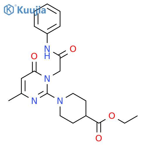 ethyl 1-{4-methyl-6-oxo-1-(phenylcarbamoyl)methyl-1,6-dihydropyrimidin-2-yl}piperidine-4-carboxylate structure