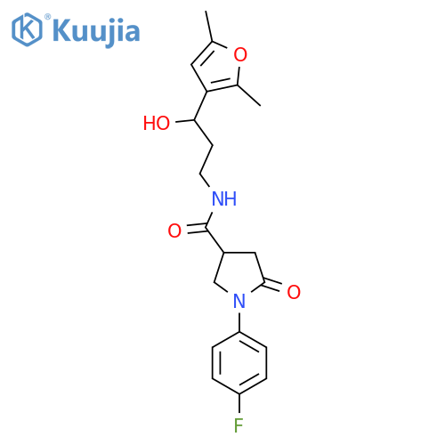 N-3-(2,5-dimethylfuran-3-yl)-3-hydroxypropyl-1-(4-fluorophenyl)-5-oxopyrrolidine-3-carboxamide structure