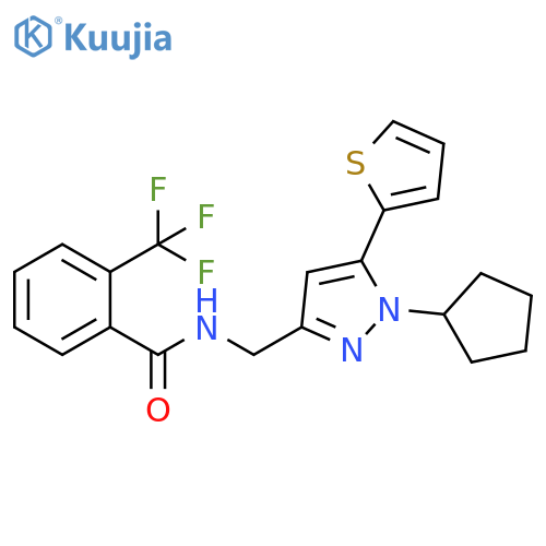N-{[1-cyclopentyl-5-(thiophen-2-yl)-1H-pyrazol-3-yl]methyl}-2-(trifluoromethyl)benzamide structure